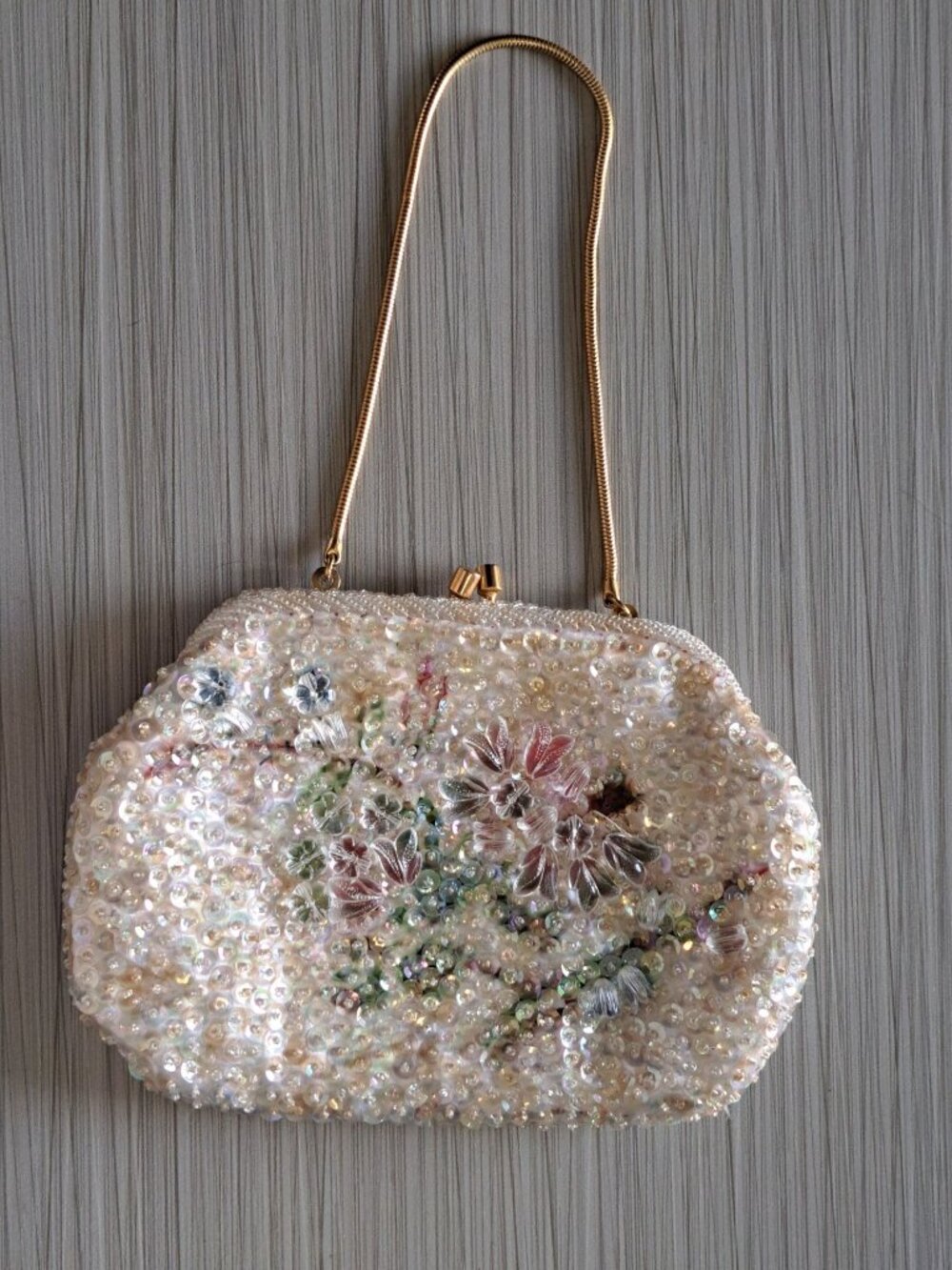 Vintage Walborg Beaded Floral Evening Bag Purse Chain Sequins Embellished Flower - Picture 7 of 13